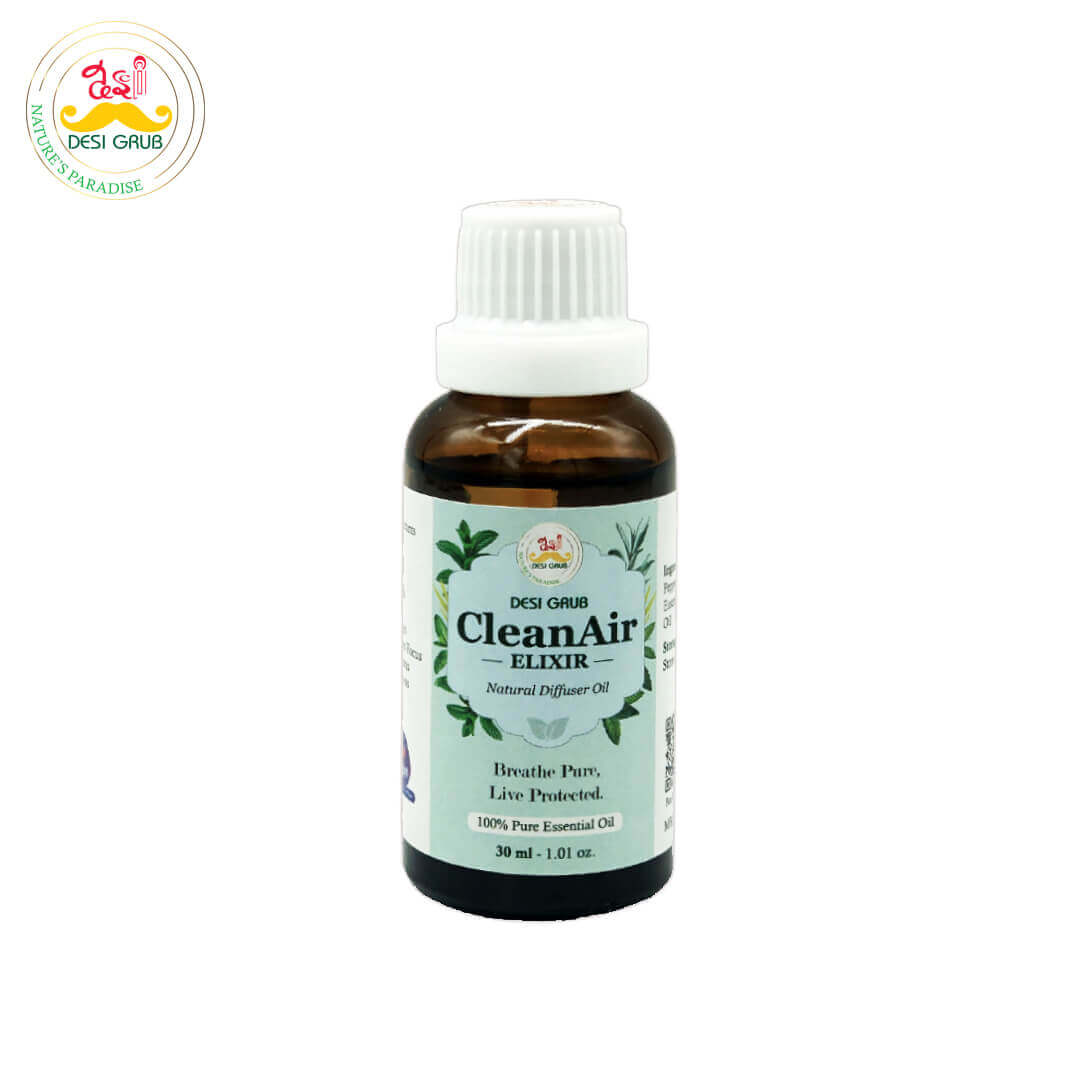 1-Clean Air Elixir 30 ml Desi Grub CleanAir Elixir 30ml – Essential Oil Blend for Air Purification, Breathing, Focus & Meditation