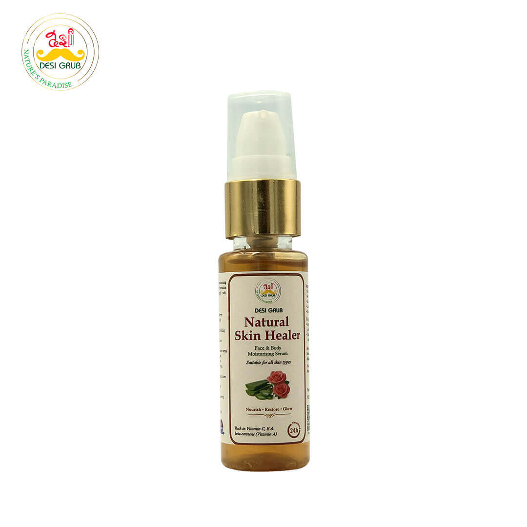 1-Natural Skin Healer 30ml Desi Grub Natural Skin Healer 30ml - Face and Body Moisturising Serum Aloe Vera • Rose Extract • Glycerin • Lemon