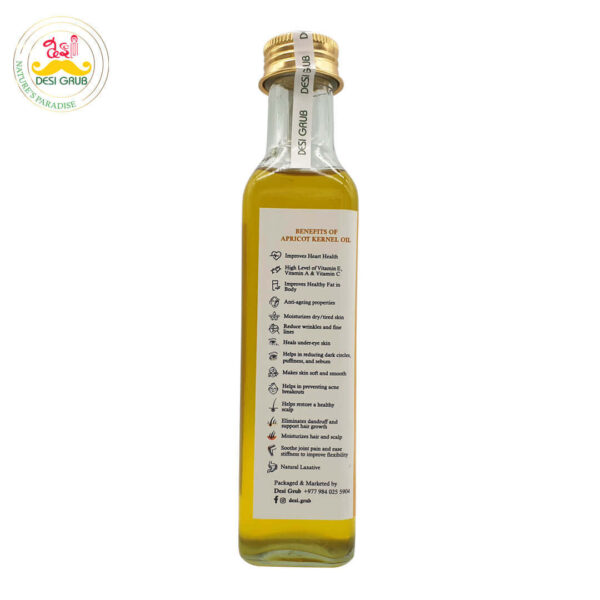 Desi Grub Apricot Kernel Oil 250ml: Extra Virgin, Cold-Pressed, Edible, High Himalayan