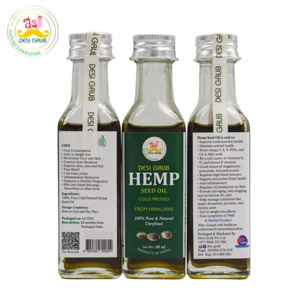 Desi Grub Hemp Seed Oil 60 ml: 100% Pure, Cold Pressed from Nepal Himalayas