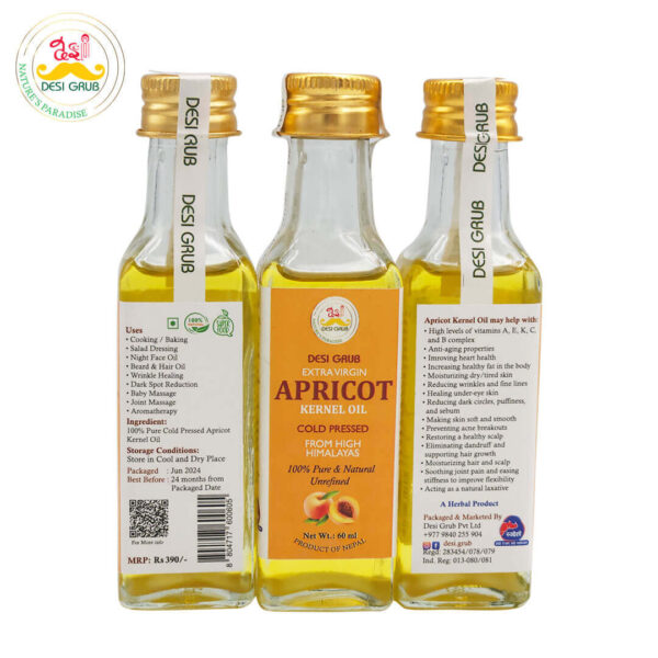 Apricot Kernel Oil 60ml: Extra Virgin, Cold-Pressed, Edible, from the High Himalayas