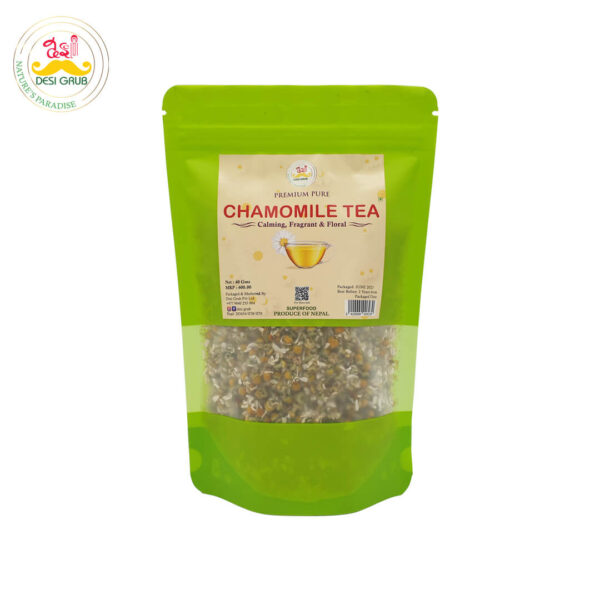 Desi Grub Premium Chamomile Flower Tea 40g: Pure Whole Flower Buds for Sleep and Stress Relief | Caffeine-Free Herbal Tisane