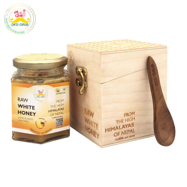 Desi Grub Raw White Honey Wooden Gift Box | Pure Honey from the Himalayan Wilderness