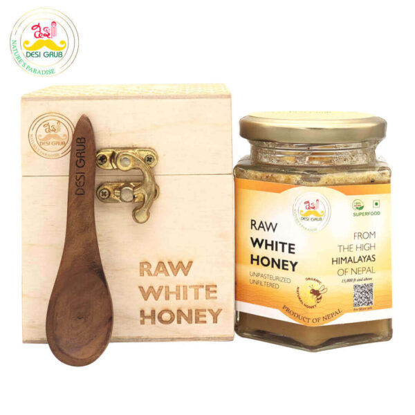 Desi Grub Raw White Honey Wooden Gift Box | Pure Honey from the Himalayan Wilderness