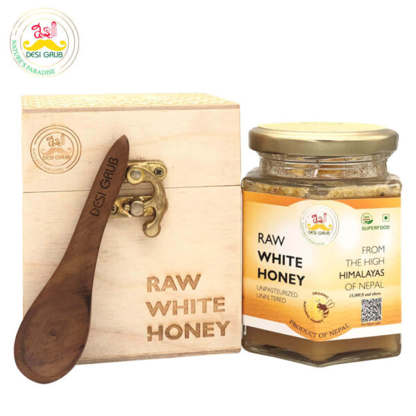 Desi Grub Raw White Honey Wooden Gift Box | Pure Honey from the Himalayan Wilderness